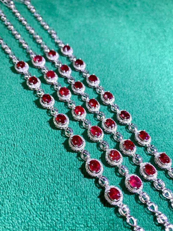 18k 金鑲鑽天然鴿血紅紅寶石手鏈