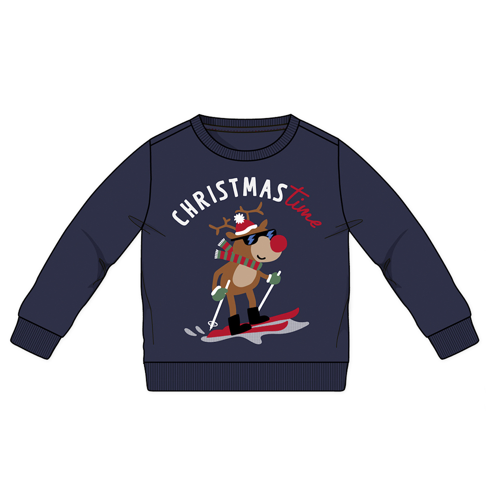 歡樂聖誕-麋鹿滑雪刷毛長袖上衣