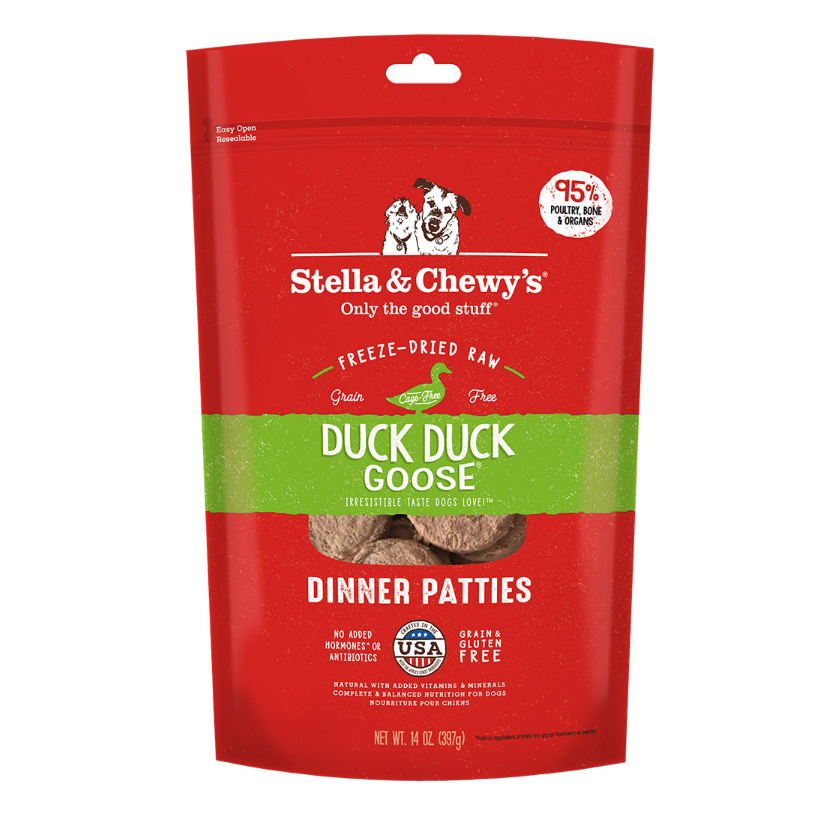 Stella's & Chewy's Freeze-Dried Raw Duck Duck Goose Dinner Patties．5.5oz/14oz/25oz