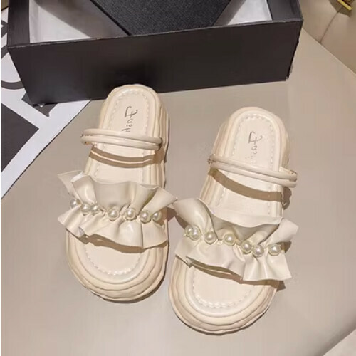 Reversible thick-soled pearl sandals