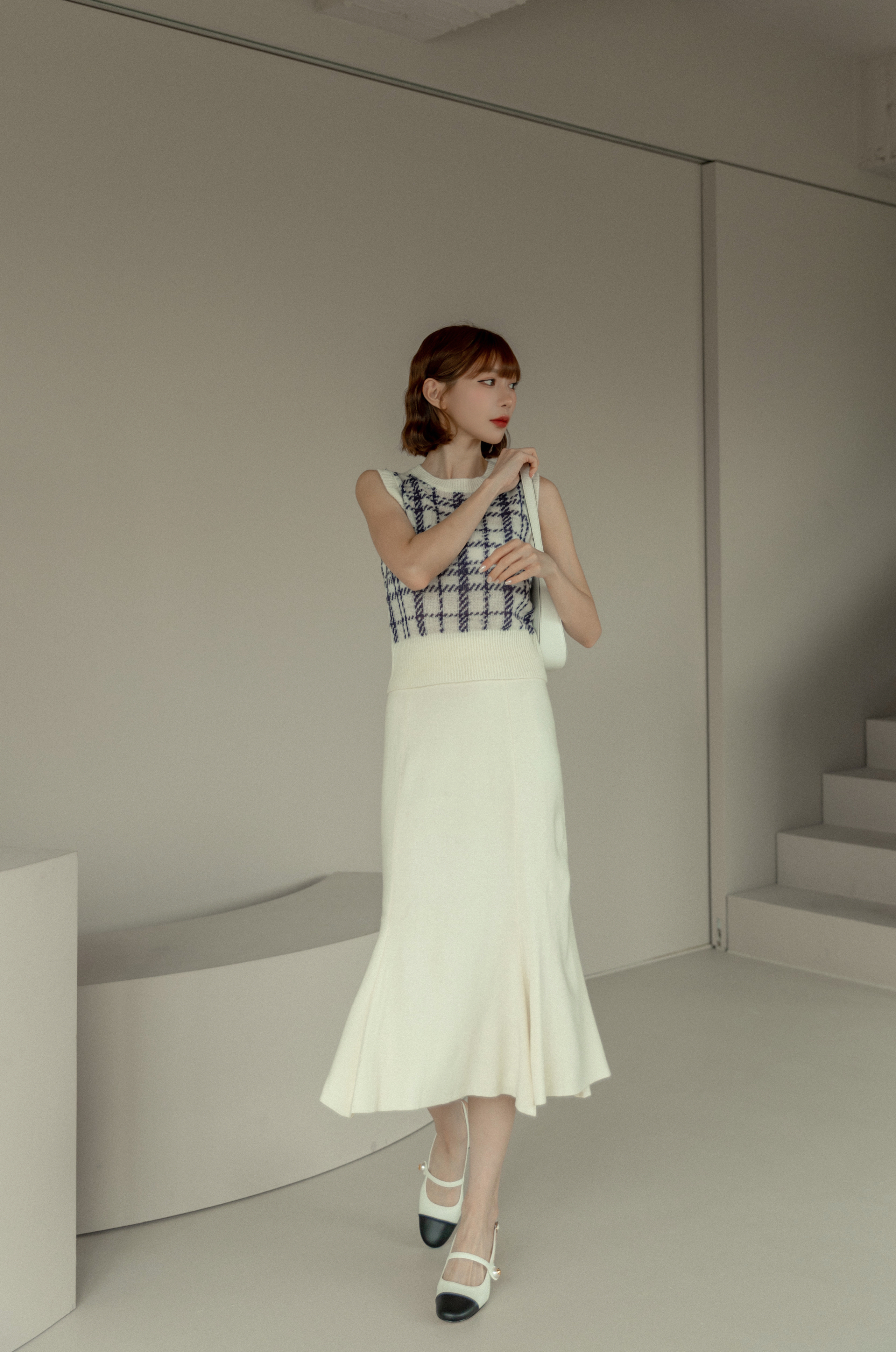 奶白針織魚尾裙