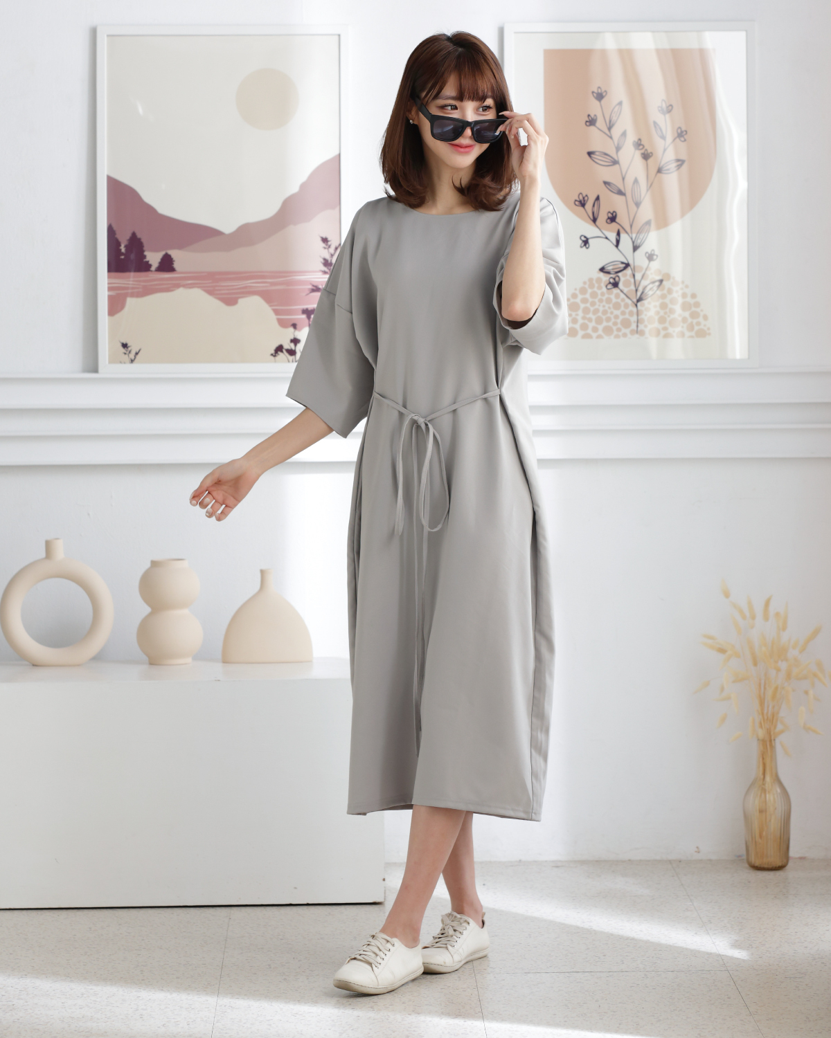 【恬然系列】氣質澎澎袖綁帶長洋(有口袋)-3色