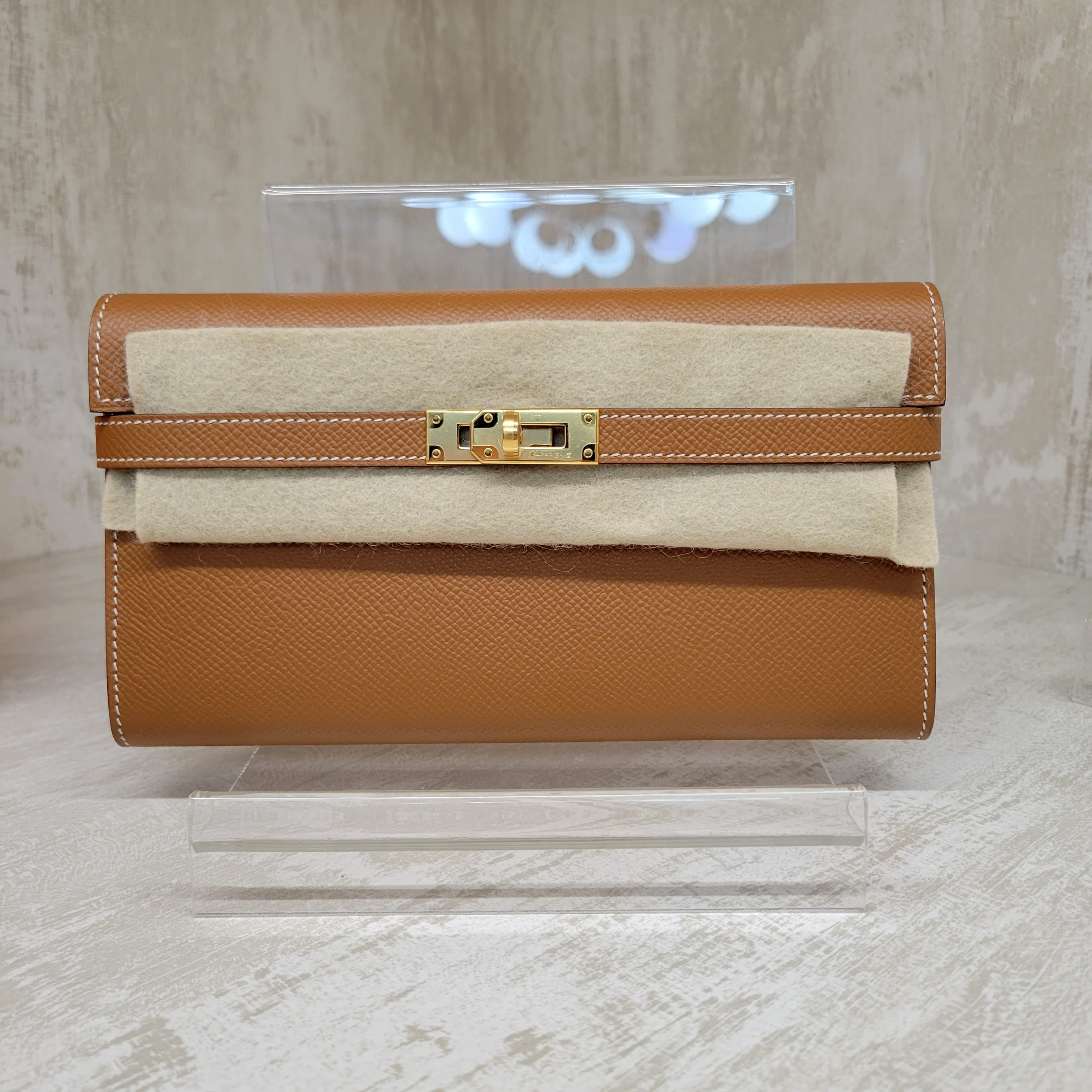 99%NEW/unused Hermes Kelly long wallet gold cc 長銀包金棕色金扣