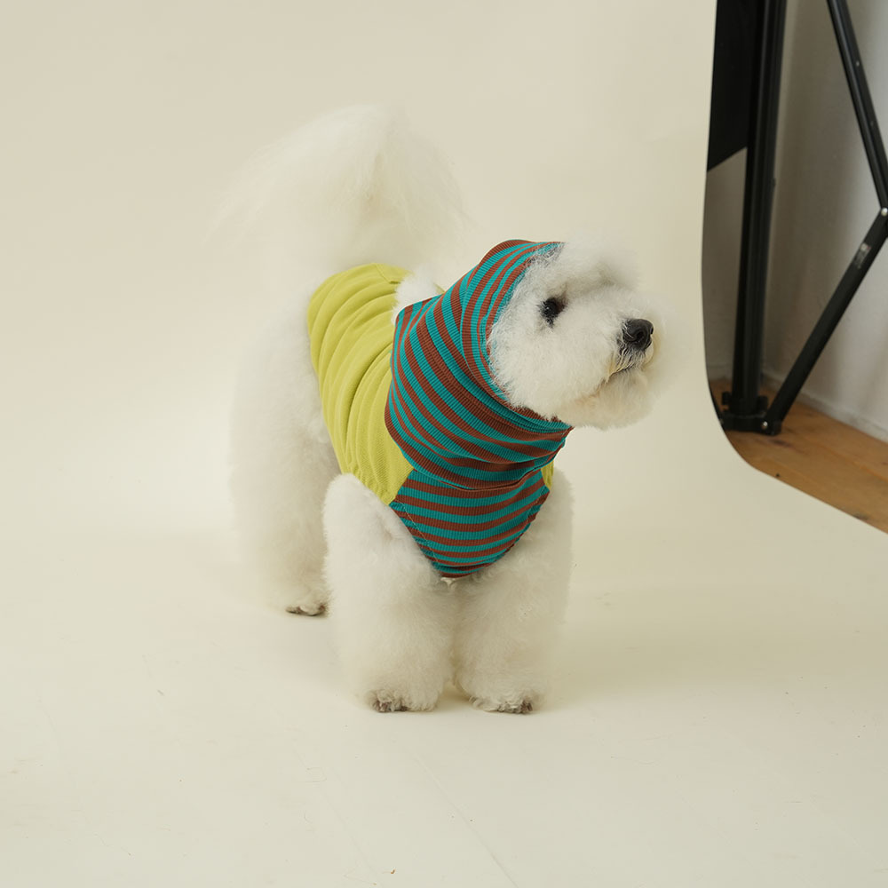 puppygallery｜藍綠條紋圍脖背心