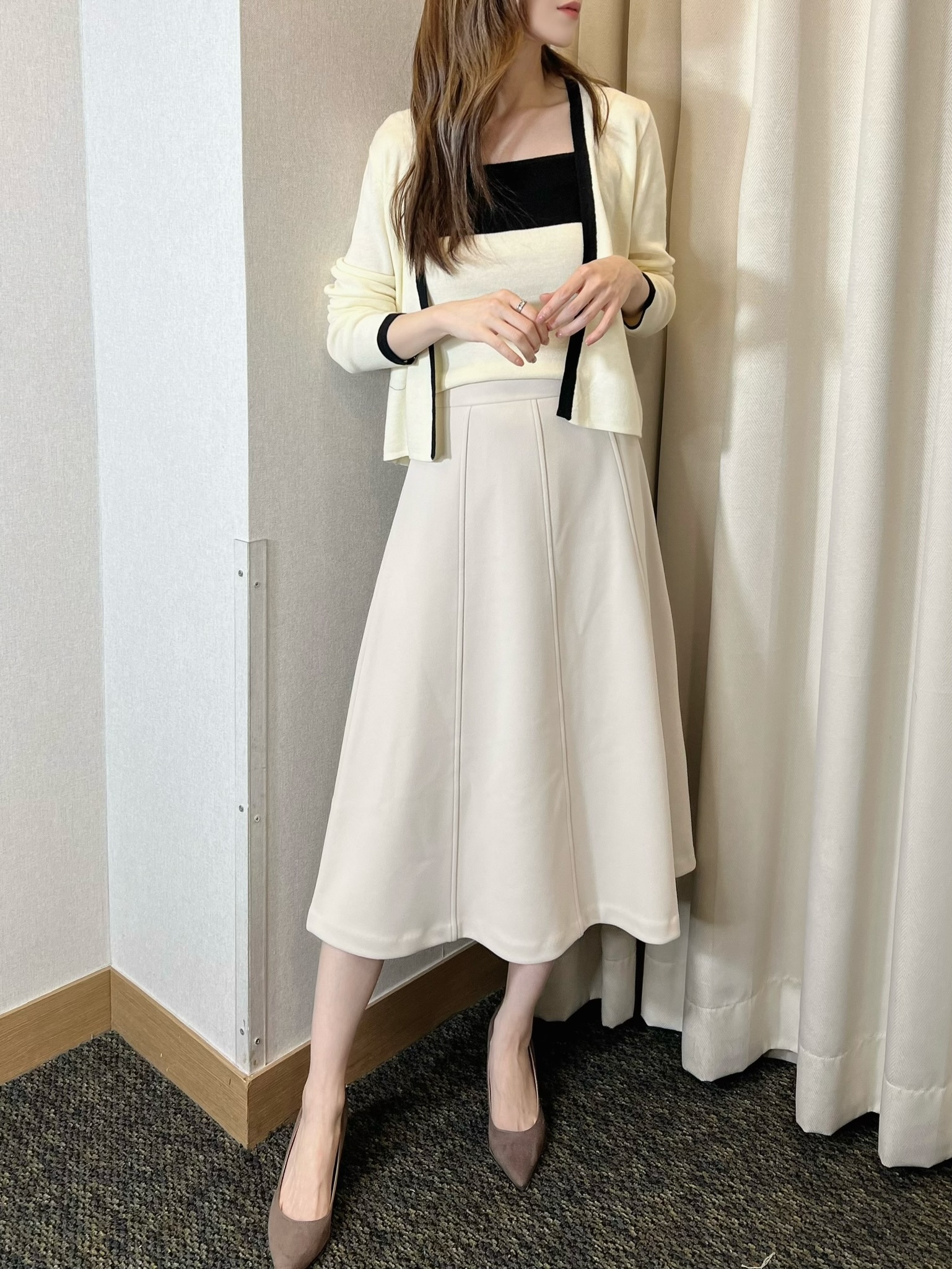 刷絨彈性面料氣質圓裙