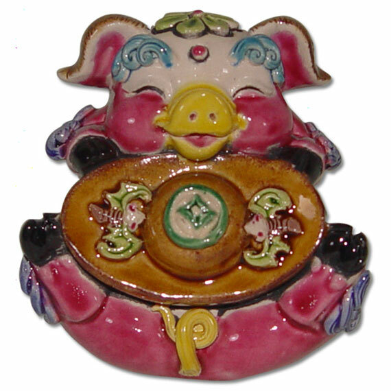 交趾陶擺飾 豬賜福氣 元寶豬 小