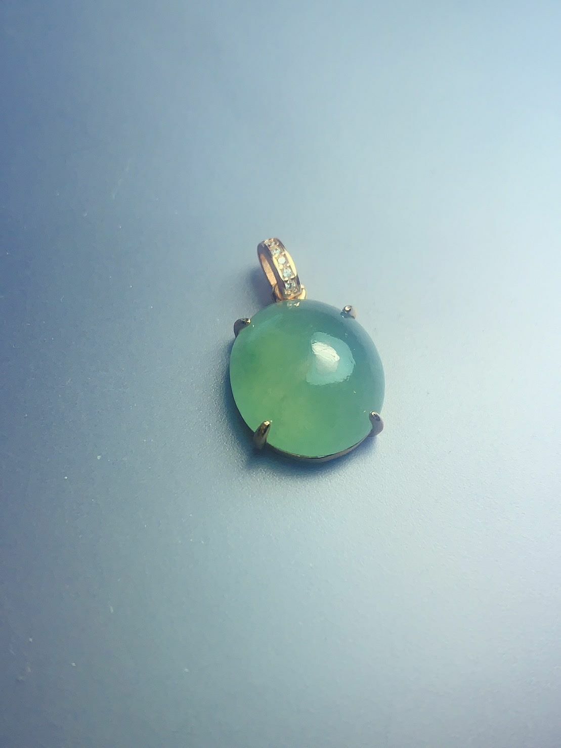 冰果綠大項鍊墜子 02丨銀黃K金扣頭