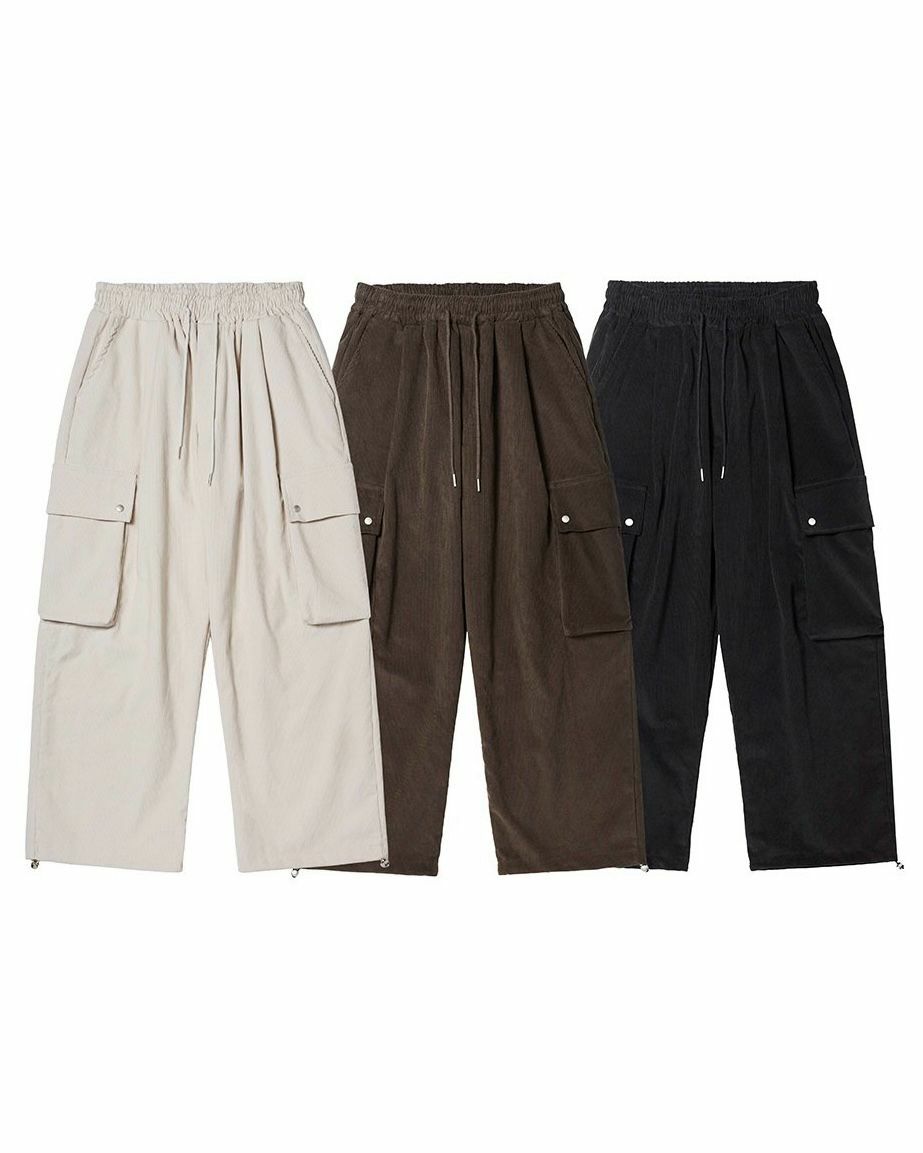 薄燈心絨可束腳工裝鬆身褲 HAMEL-008P