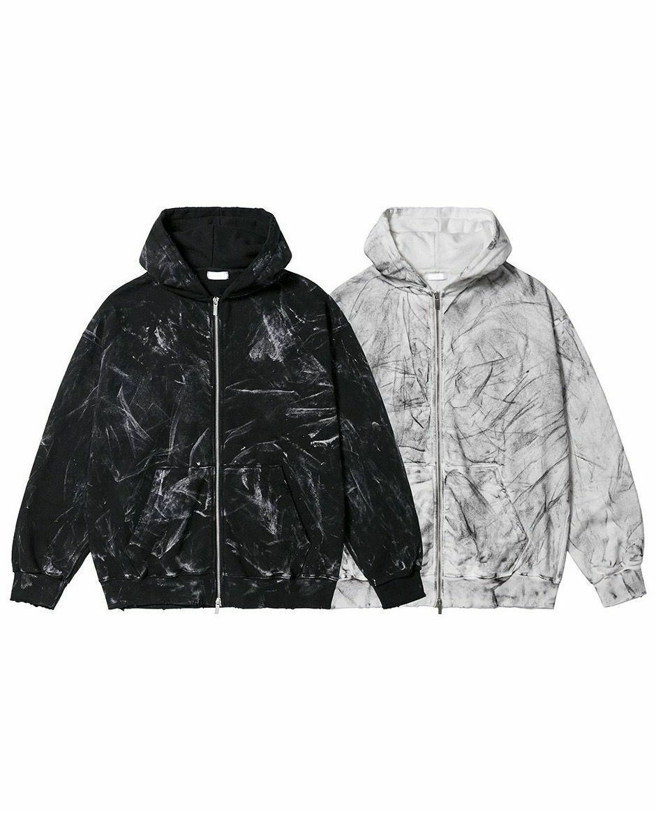 OverSize洗水仿舊破洞連帽拉鍊外套 JK2405