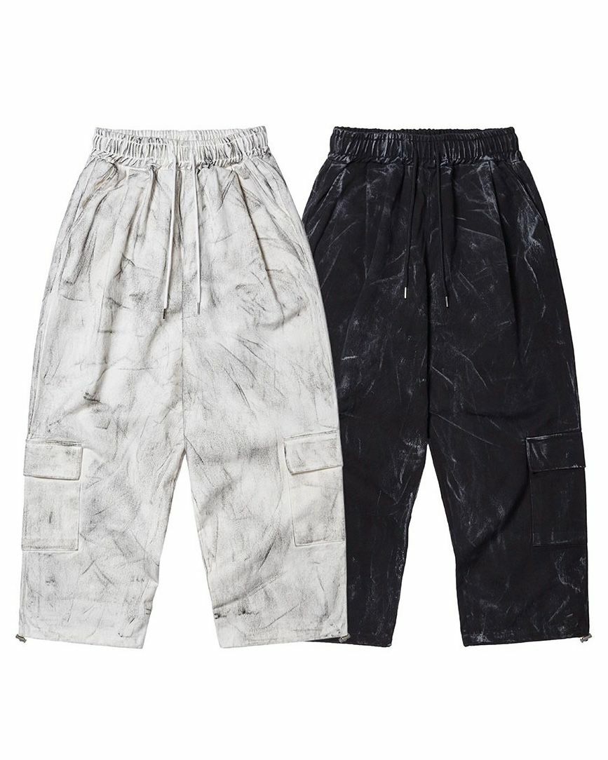 仿舊可束腳工裝鬆身褲 P2636