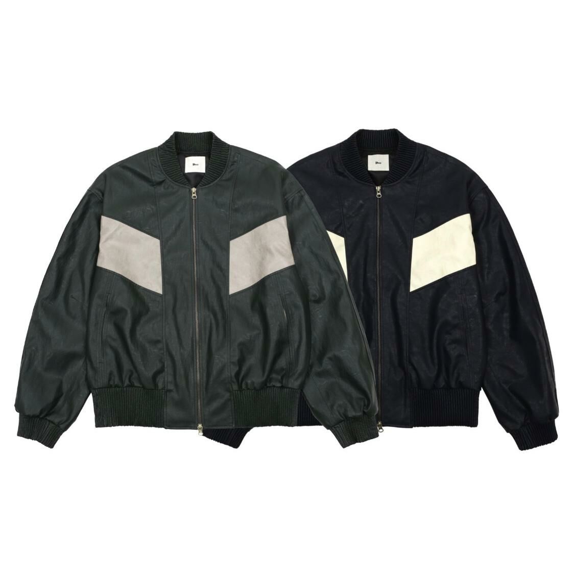 拼色拉鍊合成皮褸 DOT-0022JK