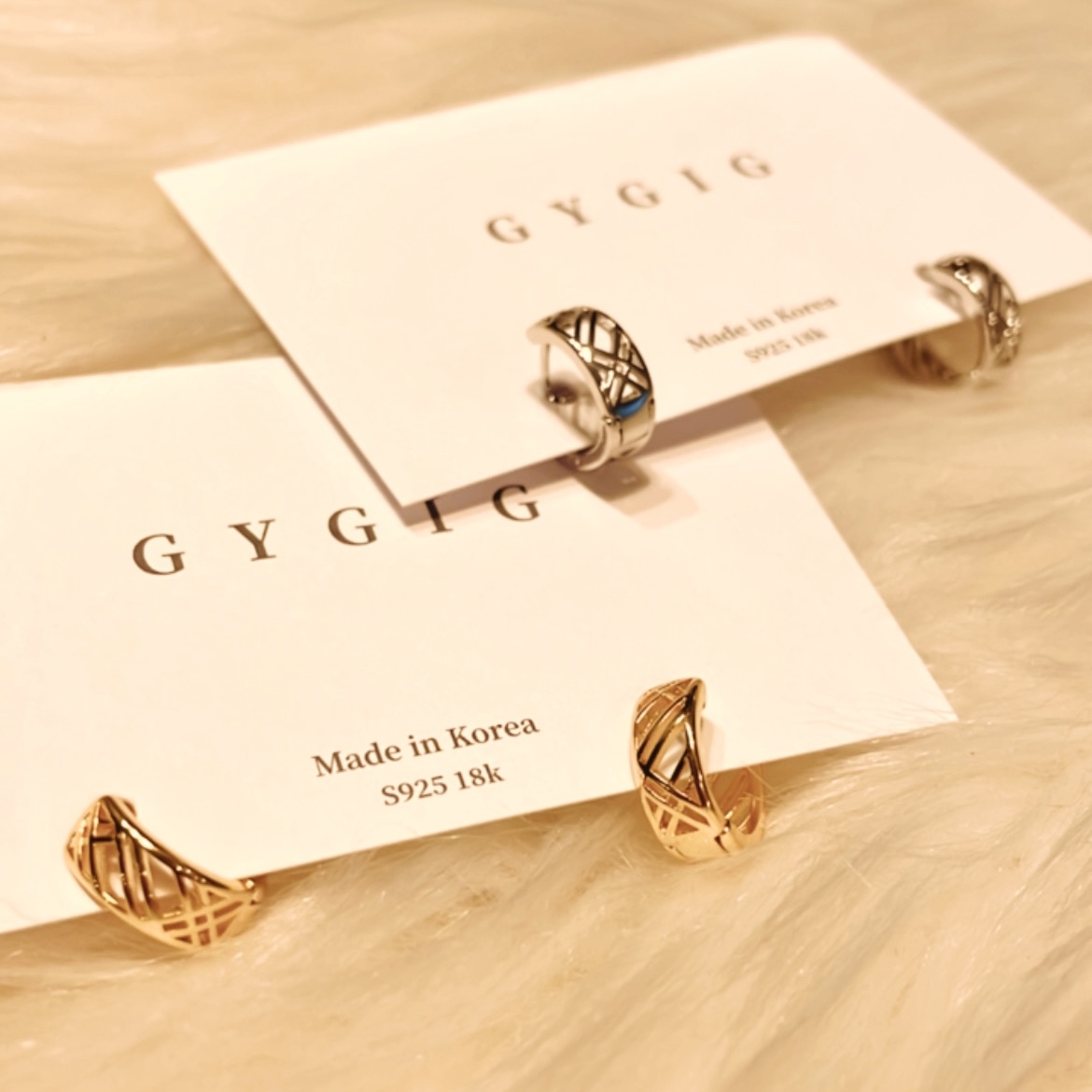 金銀鏤空編織網耳扣釘