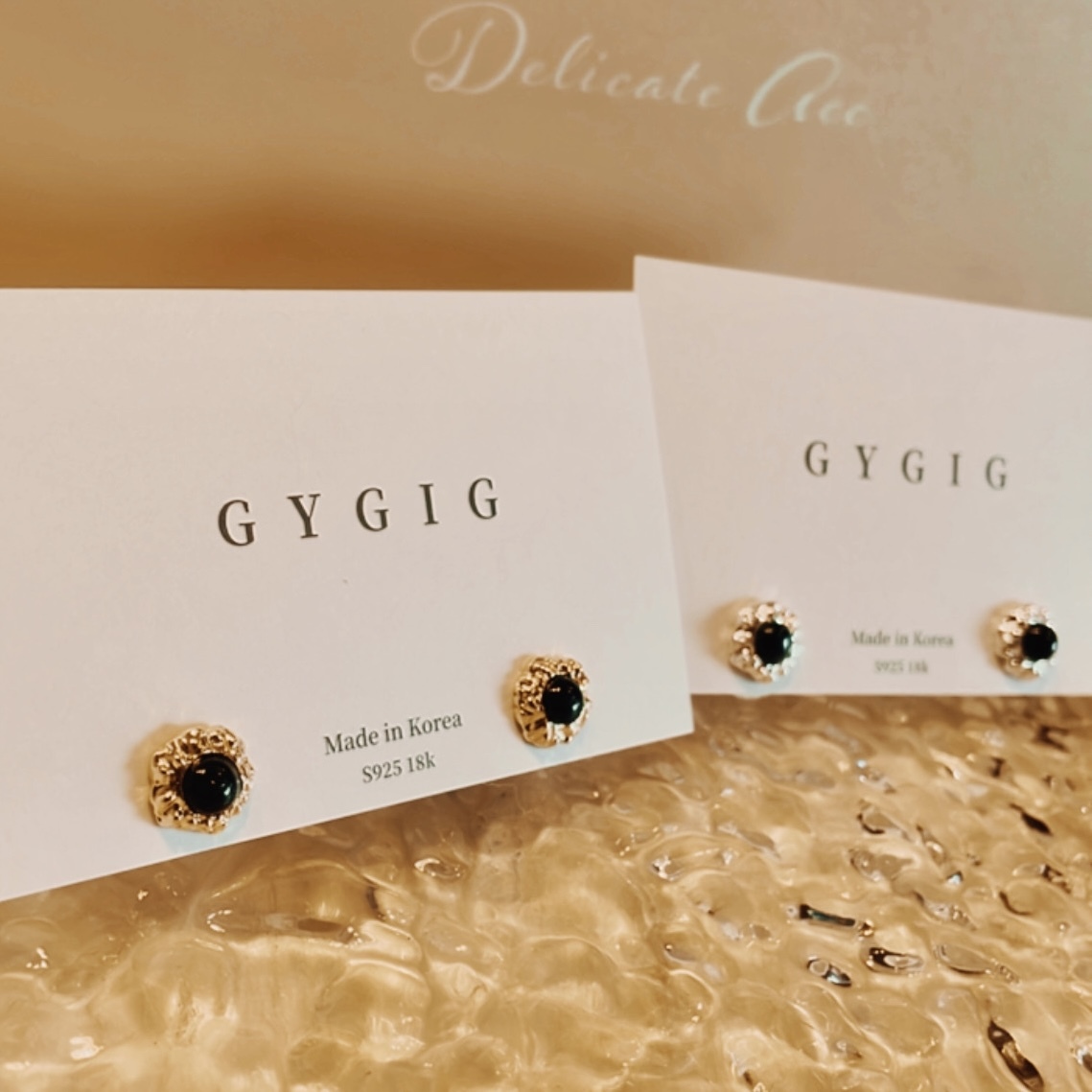 金銀箔黑曜石小耳釘