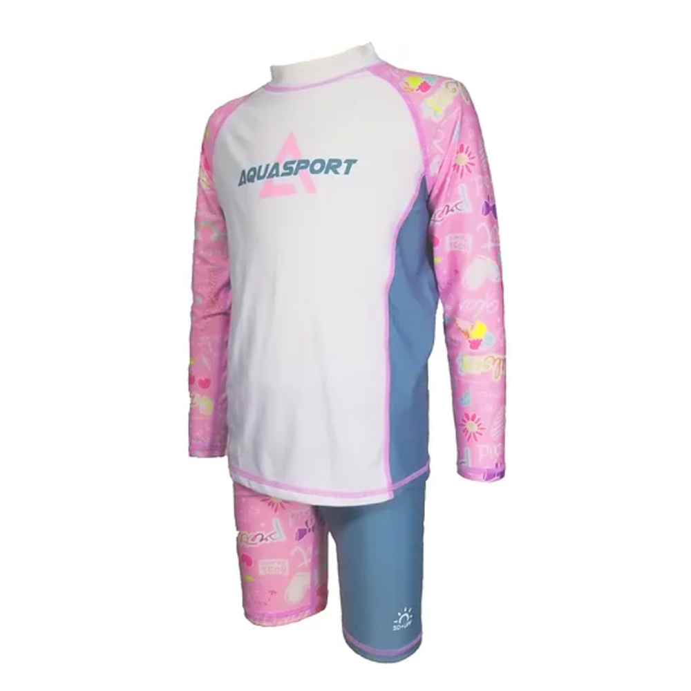 Aquasport 粉紅甜心兒童游泳防晒長袖套裝