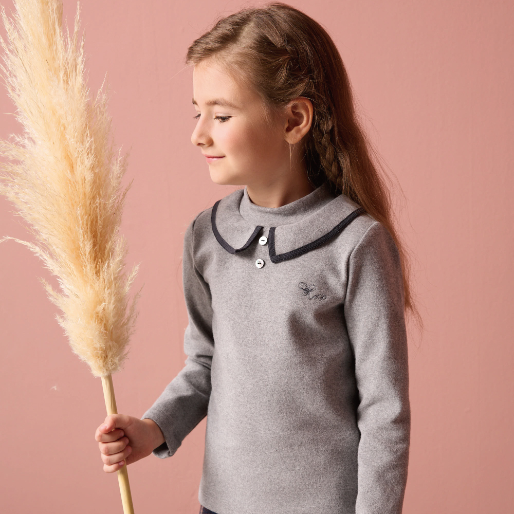 PIPPY 學院風圓形領百搭上衣 米、粉、麻灰