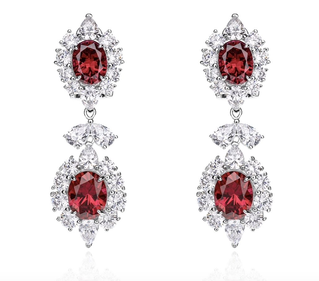 紅寶石長款合成鋯石耳釘  925銀耳釘