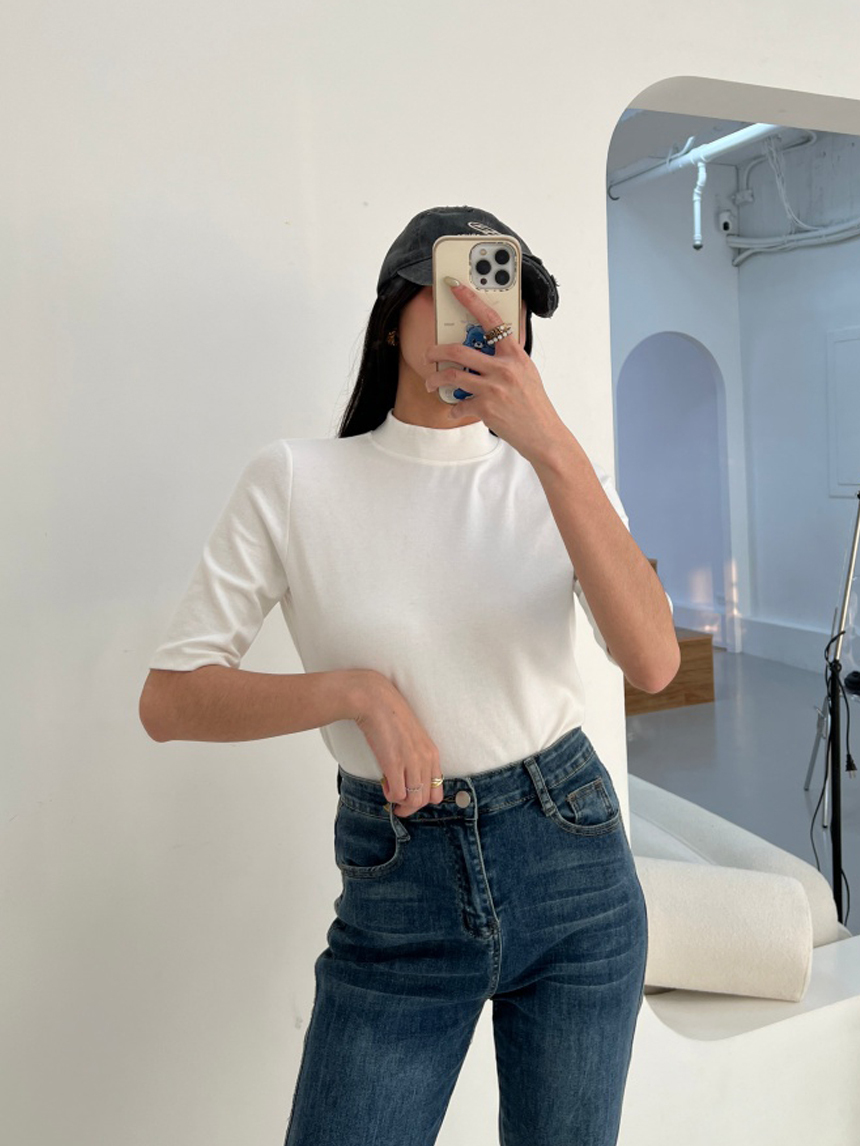 高磅立領五分袖百搭T*3色