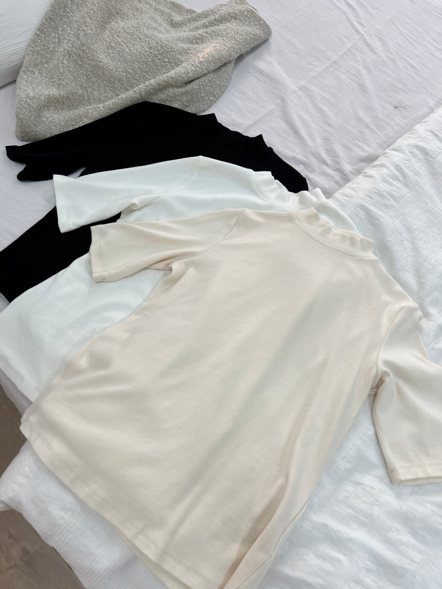 高磅立領五分袖百搭T*3色