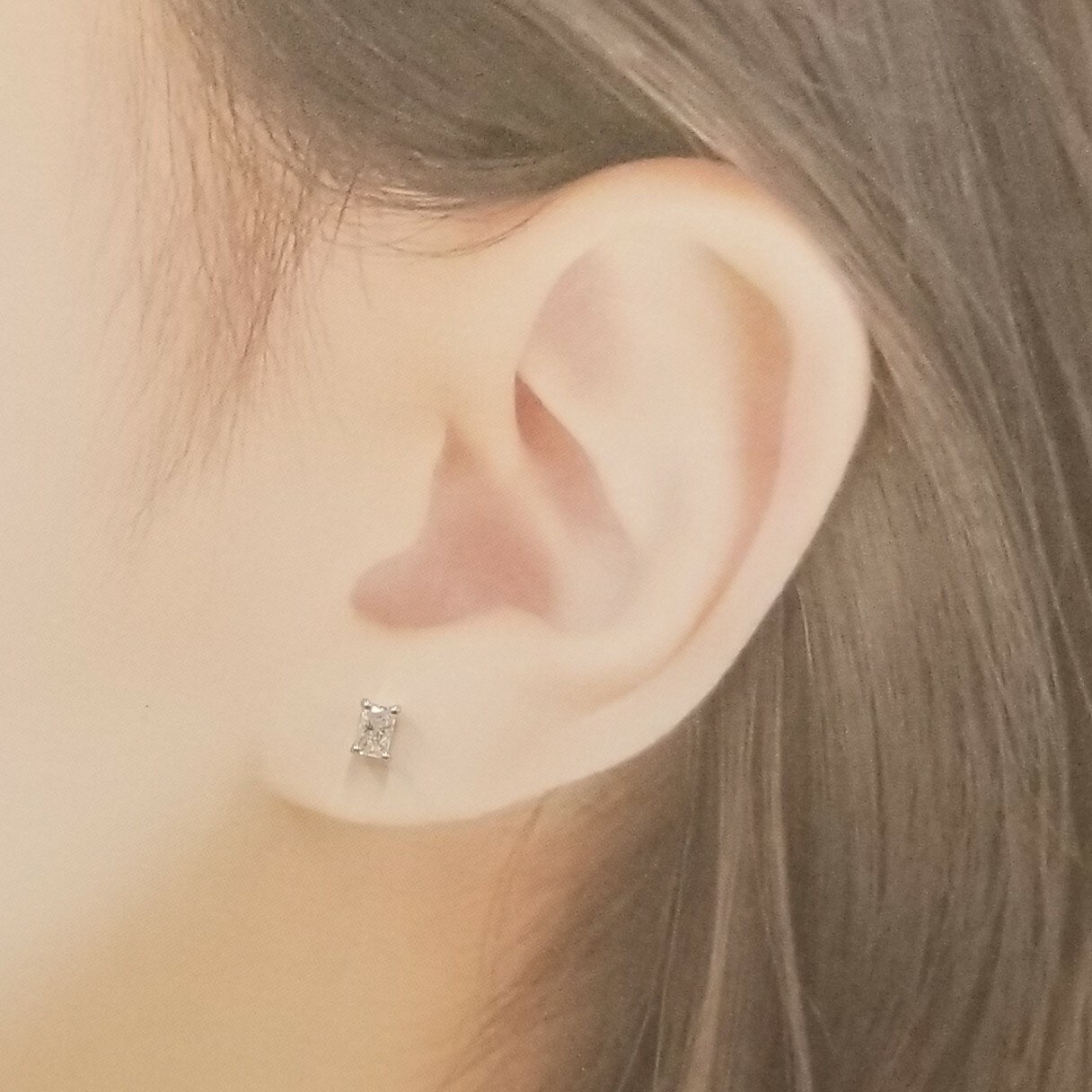 全新18K白金【主石33份方形鑽石】耳環