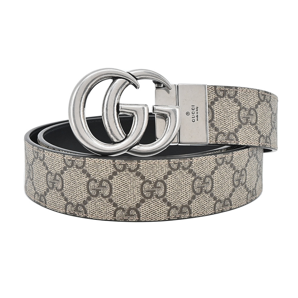 GUCCI GG Marmont 印花帆布雙面用皮帶(卡其)