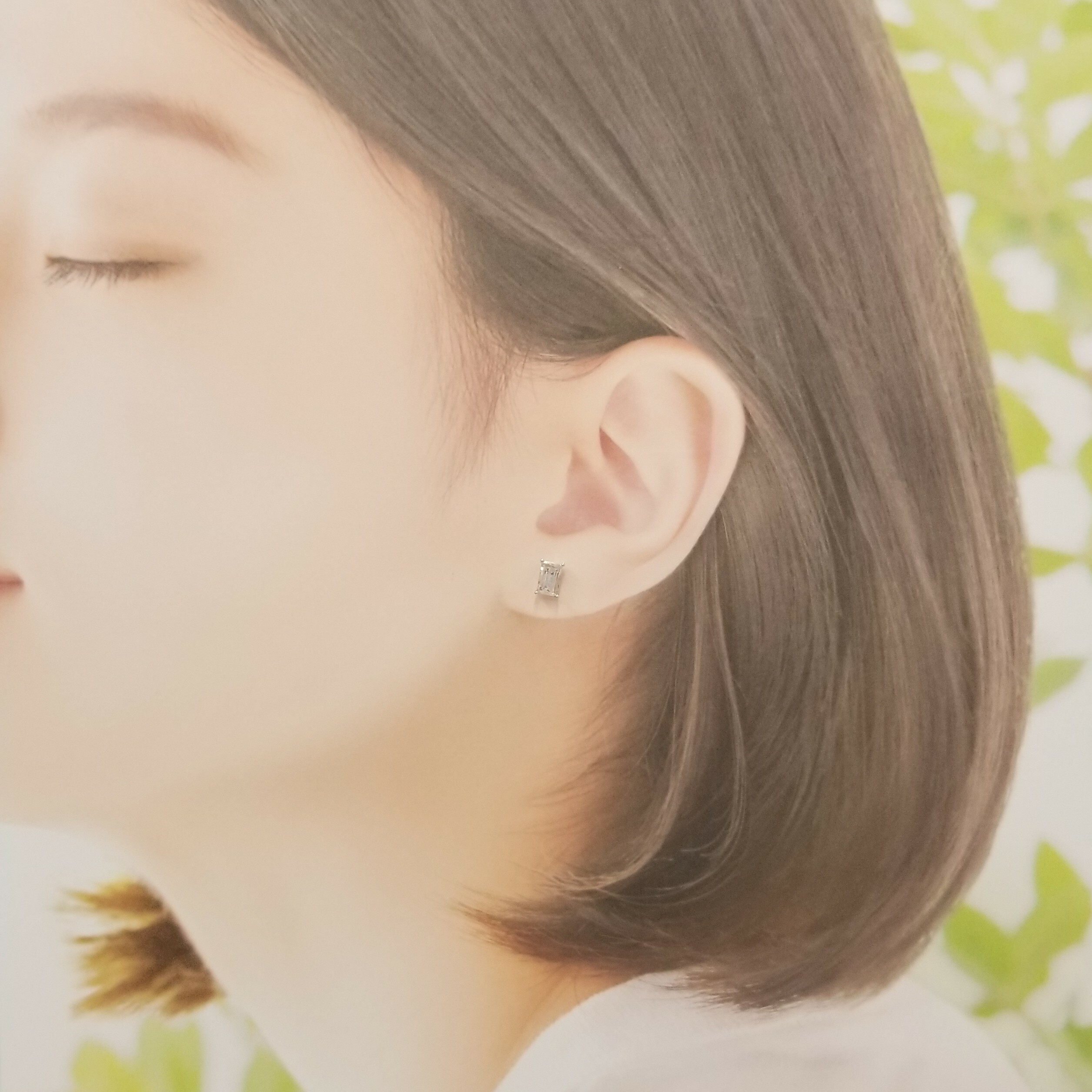 全新18K白金【主石65份方形鑽石】單耳環