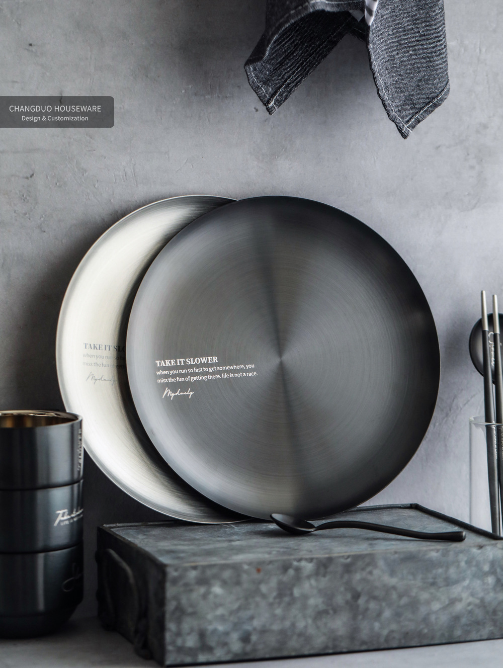 《3266》黑"設計304不鏽鋼金屬盤