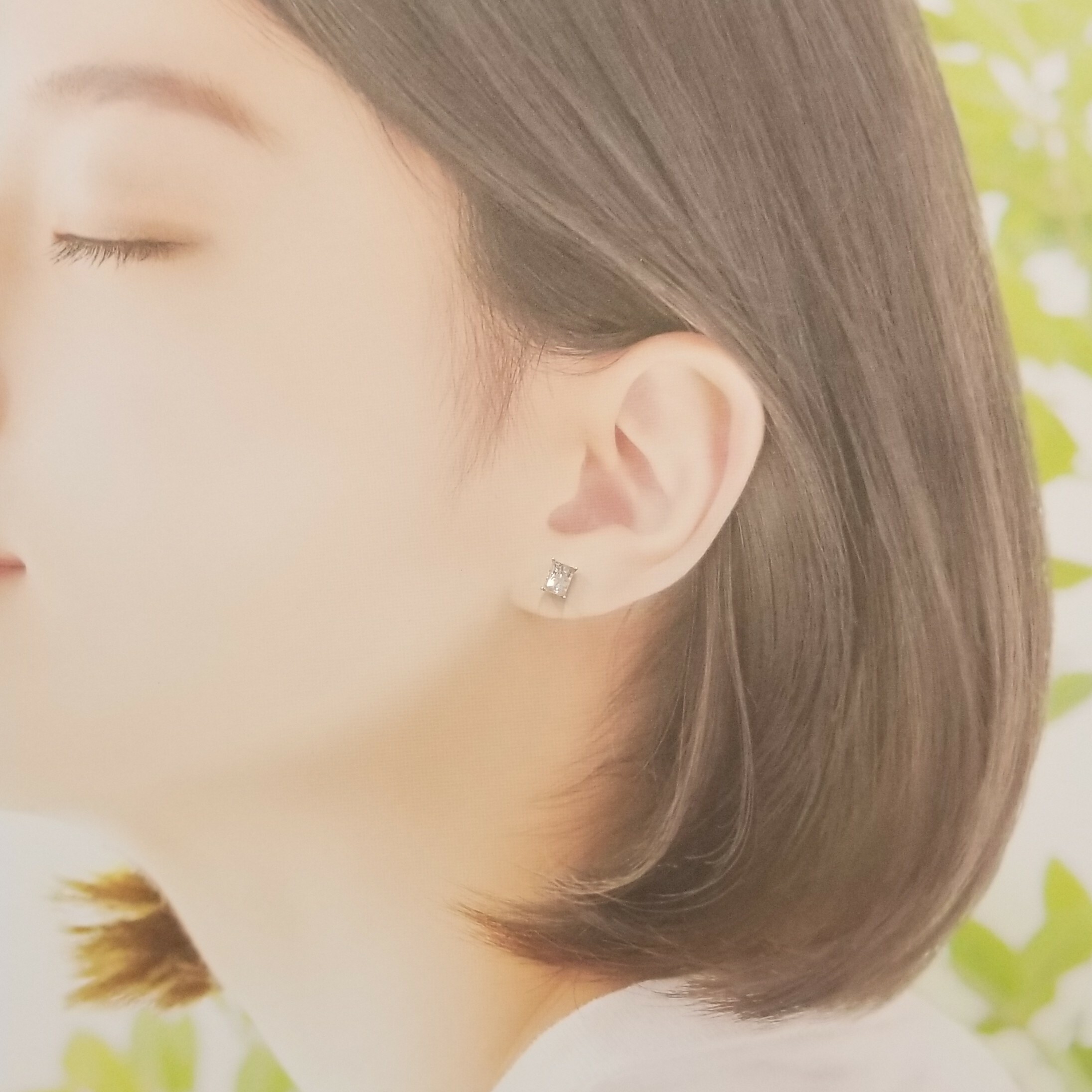 全新18K白金【主石64份方形鑽石】單耳環