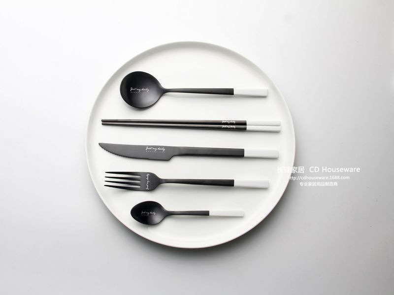 《3267》北欧黑白字母西餐排刀叉勺筷子