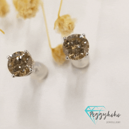 全新18K白金【主石1卡76份咖啡鑽】耳環