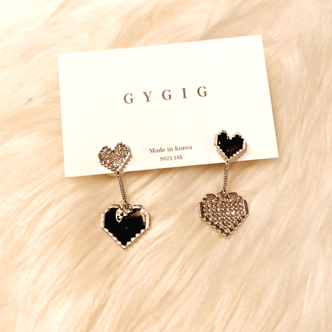 銀鑽黑釉 馬賽克愛心耳墜