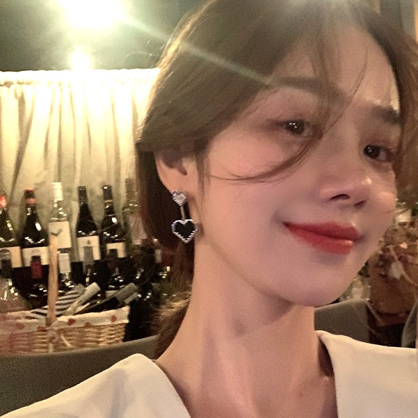 銀鑽黑釉 馬賽克愛心耳墜