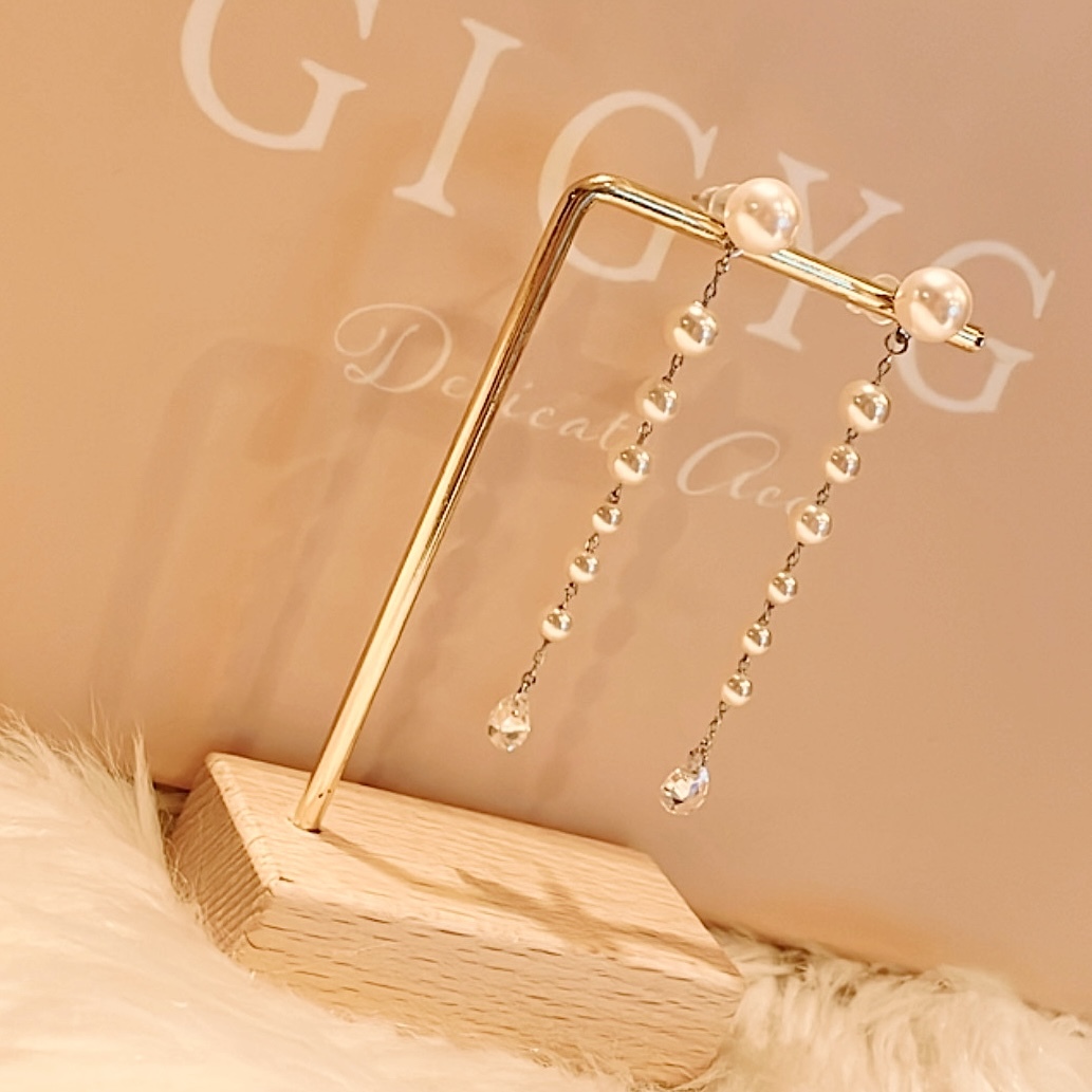 珍珠流蘇水鑽浪漫長墜