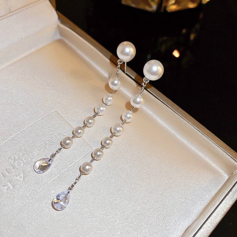 珍珠流蘇水鑽浪漫長墜