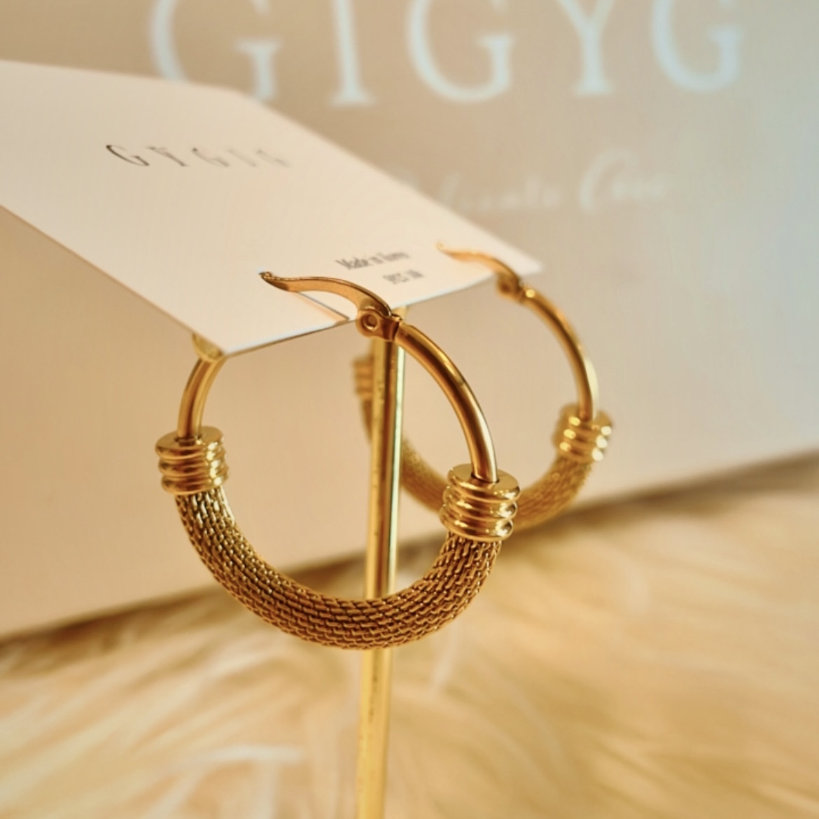 霧金編織羅馬圈耳扣釘/現貨1