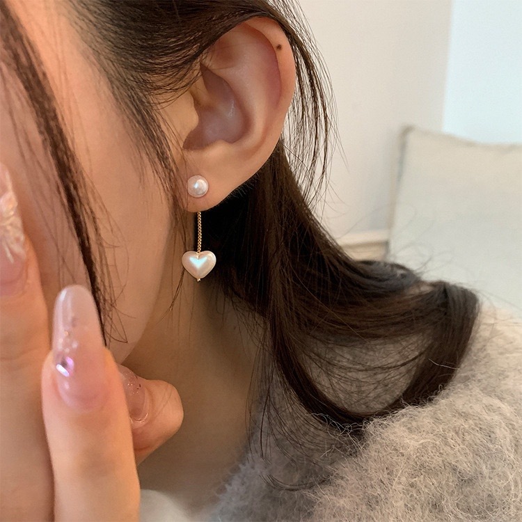 白貝愛心珍珠 後扣小墜