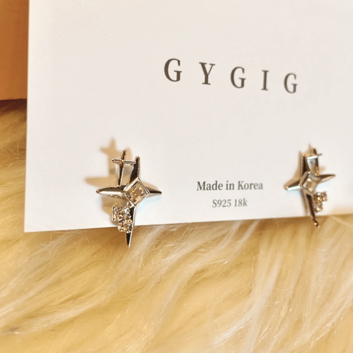 銀鑽四芒星耳釘