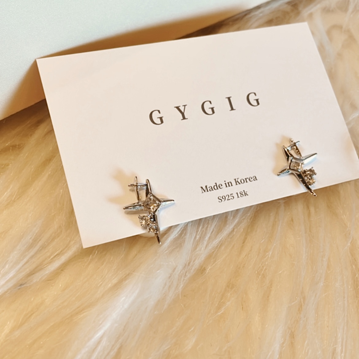 銀鑽四芒星耳釘