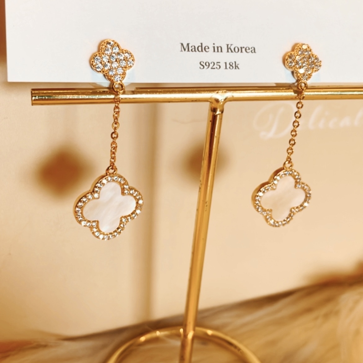 白貝雙四葉草鑽小墜