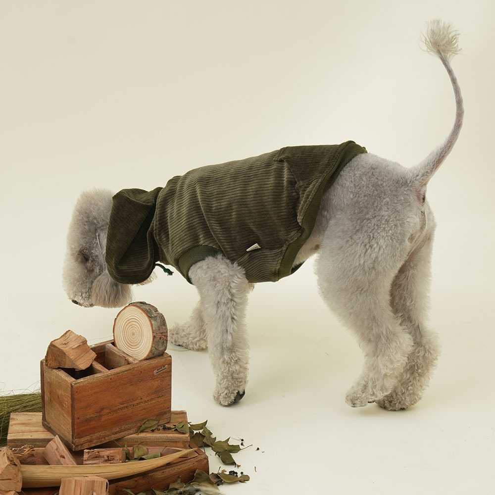 puppygallery｜蹦蹦HOODIE 燈芯絨連帽衣 (軍綠)