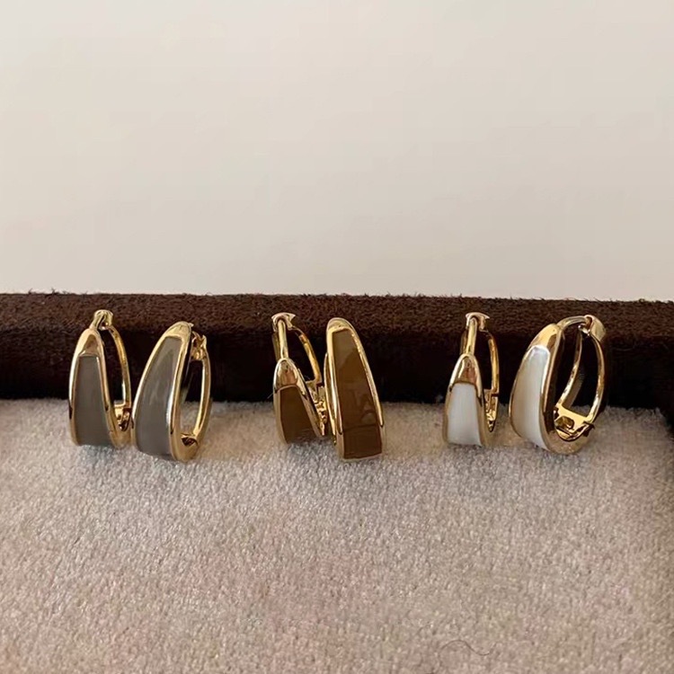 美拉德系列 滴釉鑲金耳扣釘