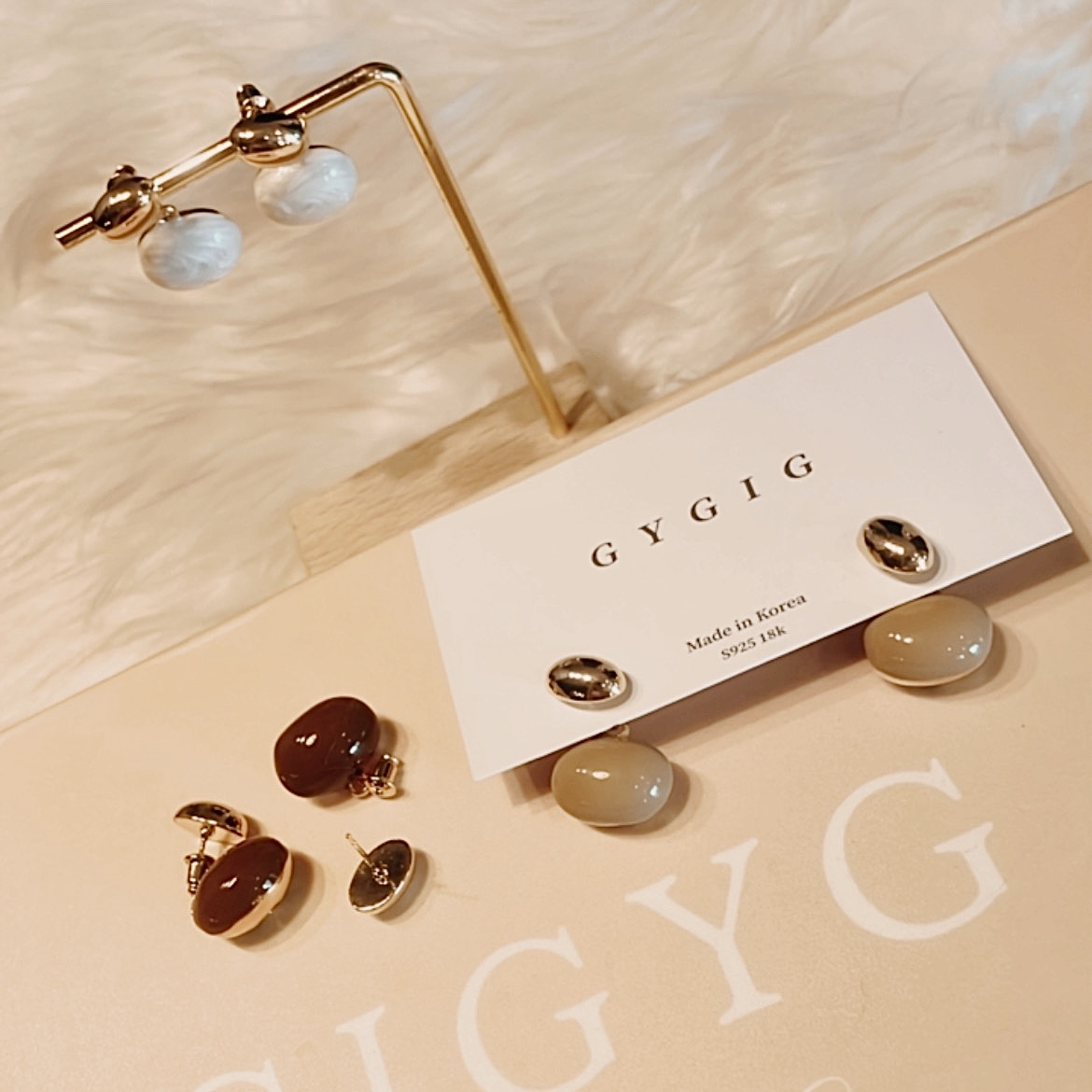 美拉德系列 金豆後扣耳釘墜｜