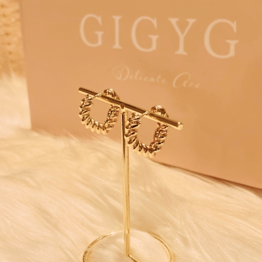 麻花側愛心 金屬重磅耳扣釘