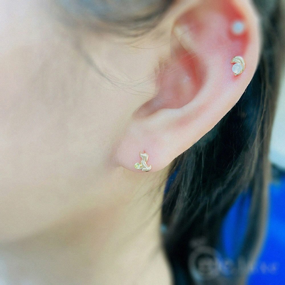 【me.luxe】K10月長石羽毛耳環