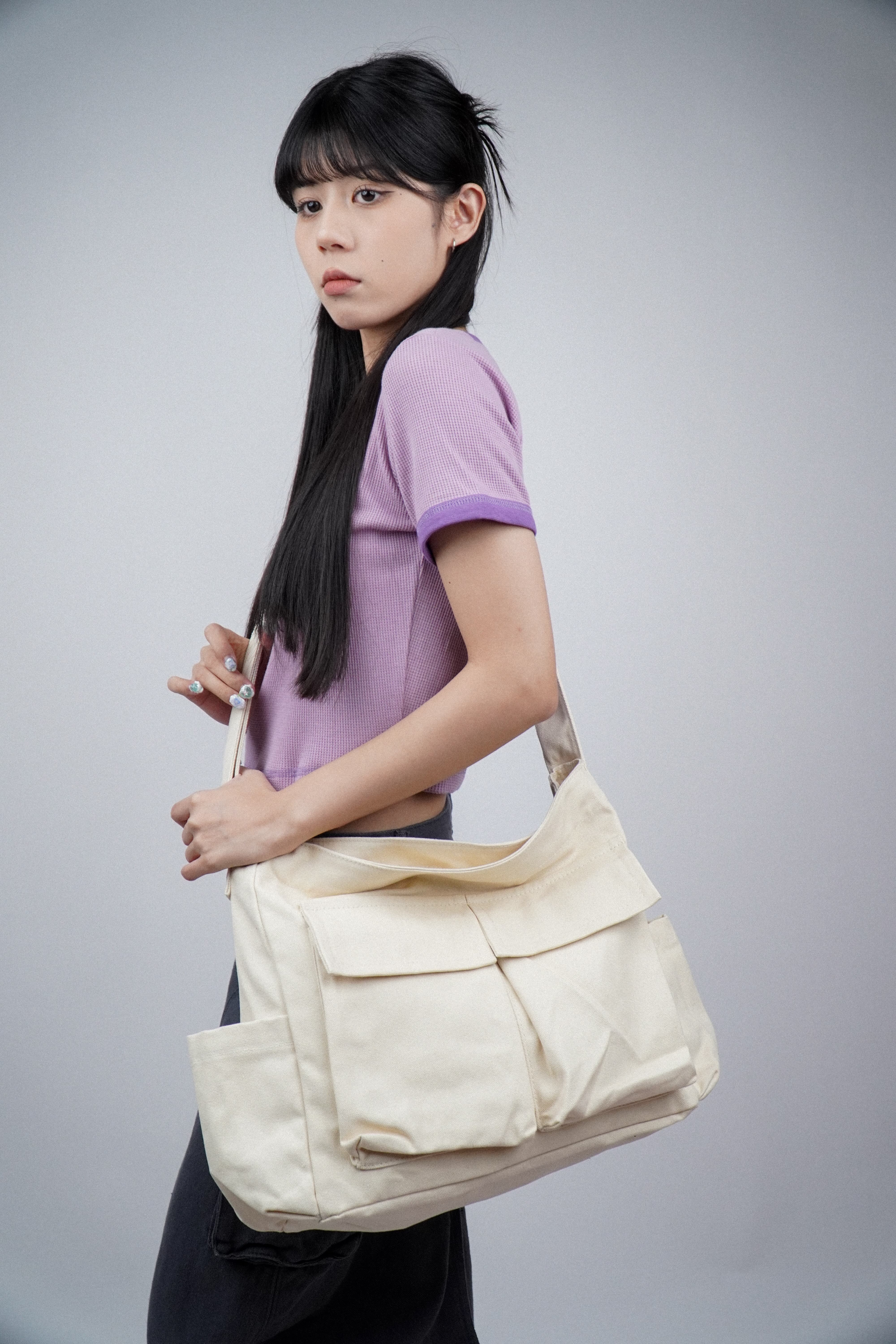 『Always_Good』工裝 多夾層 帆布 側背包