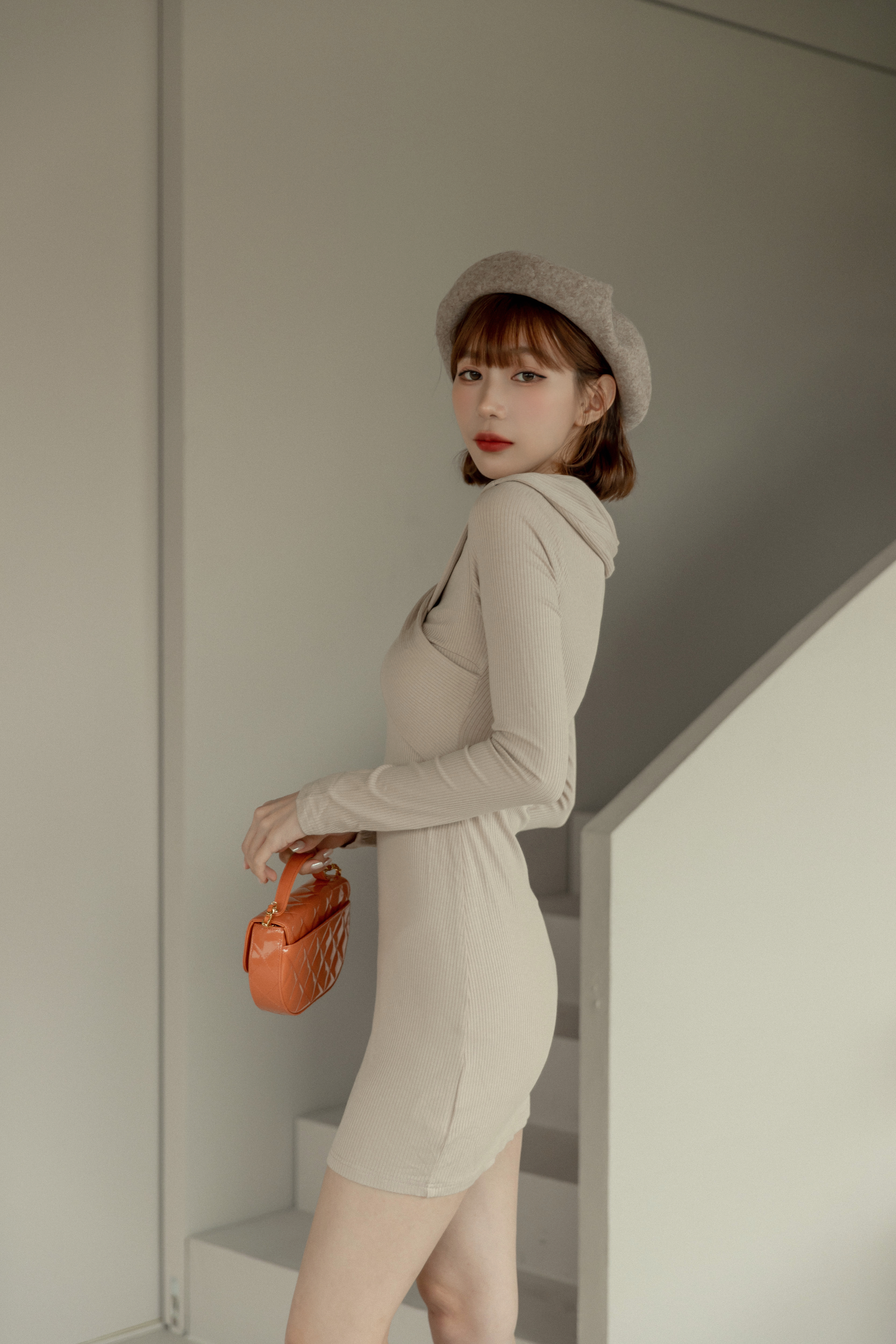 奶茶交叉羅紋洋裝