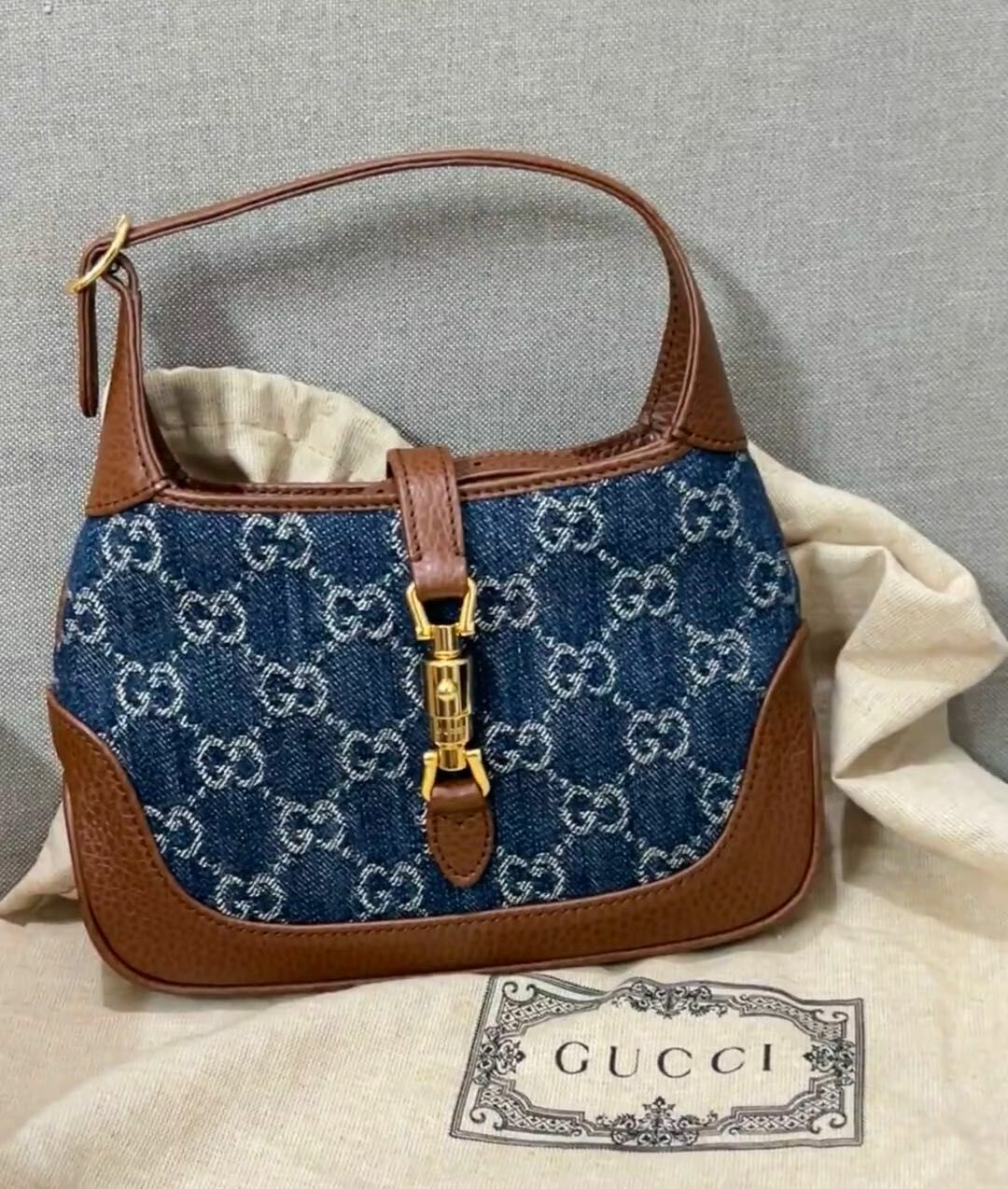 GUCCI 牛仔復古手提包 -M
