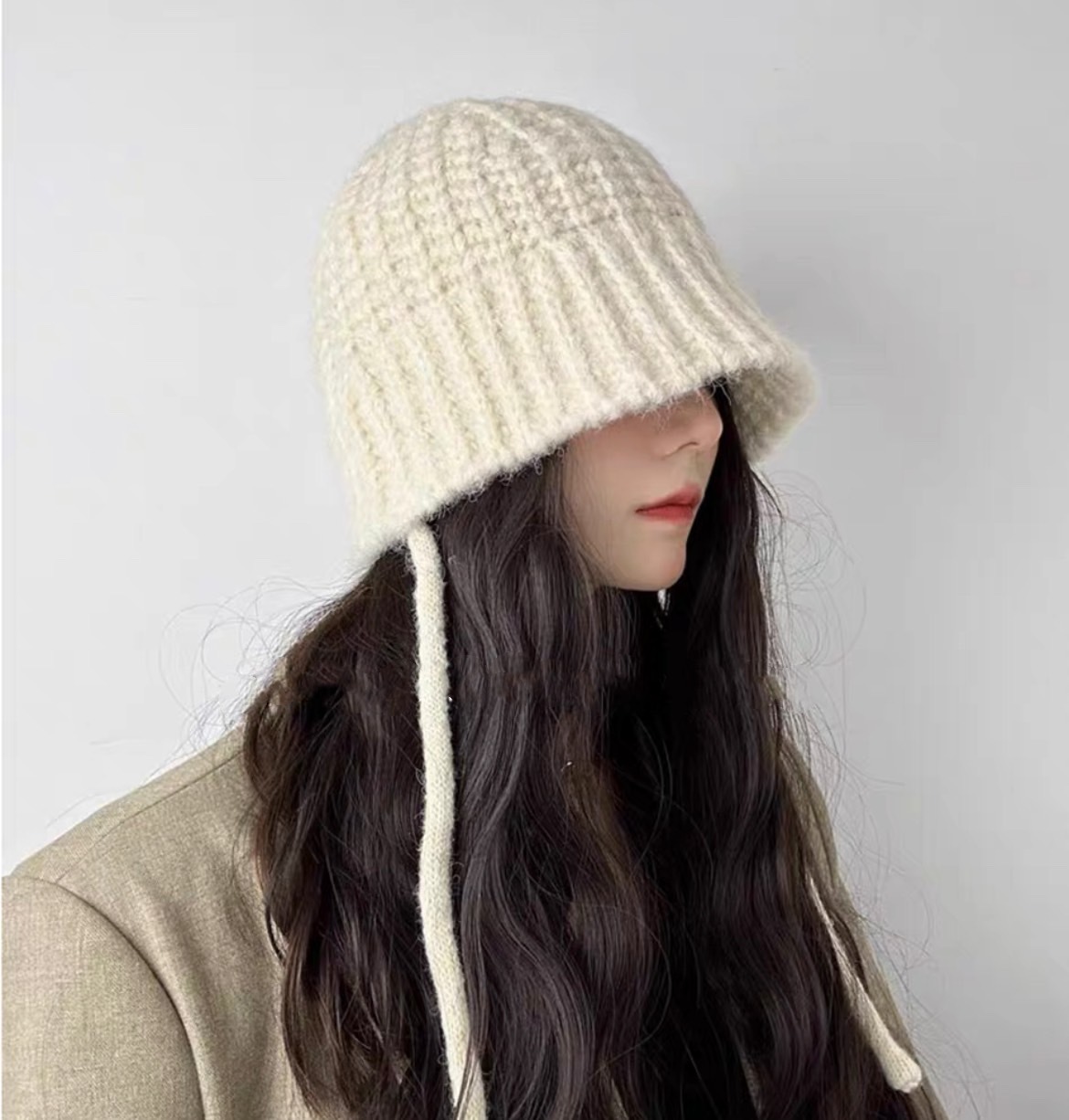 針織毛線漁夫帽/三色/鬚鬚那條可剪掉