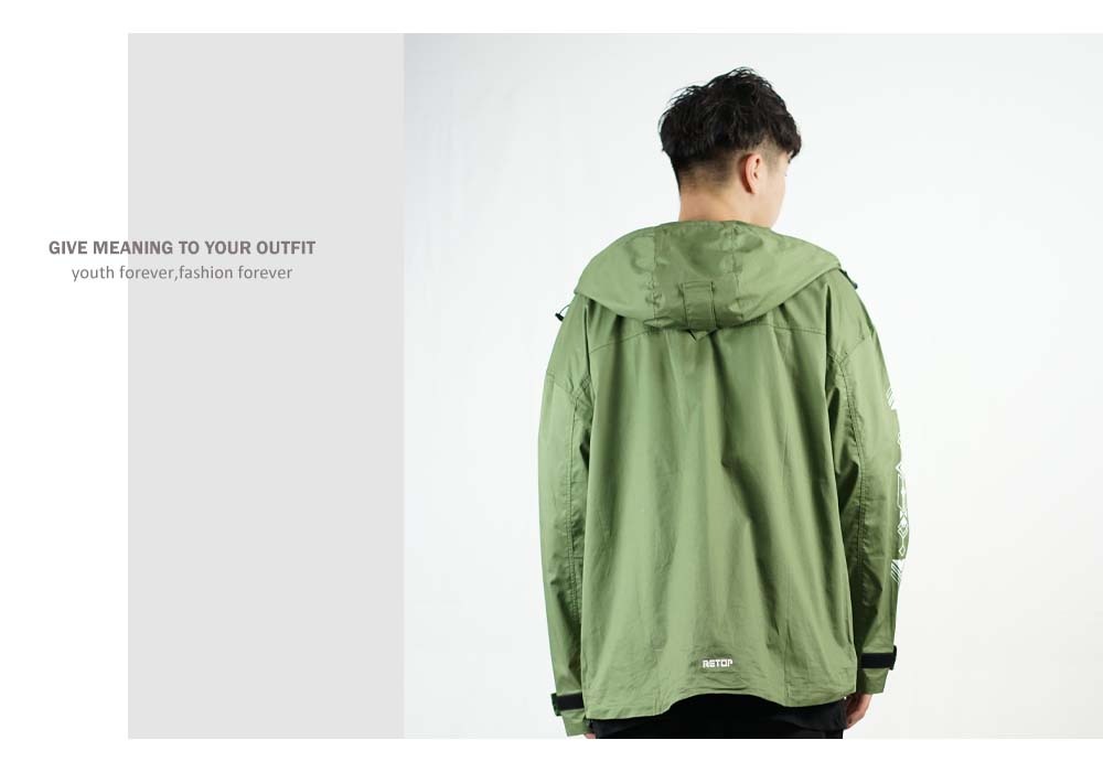RETOP 工裝軍風 軍風口袋連帽薄外套 軍綠