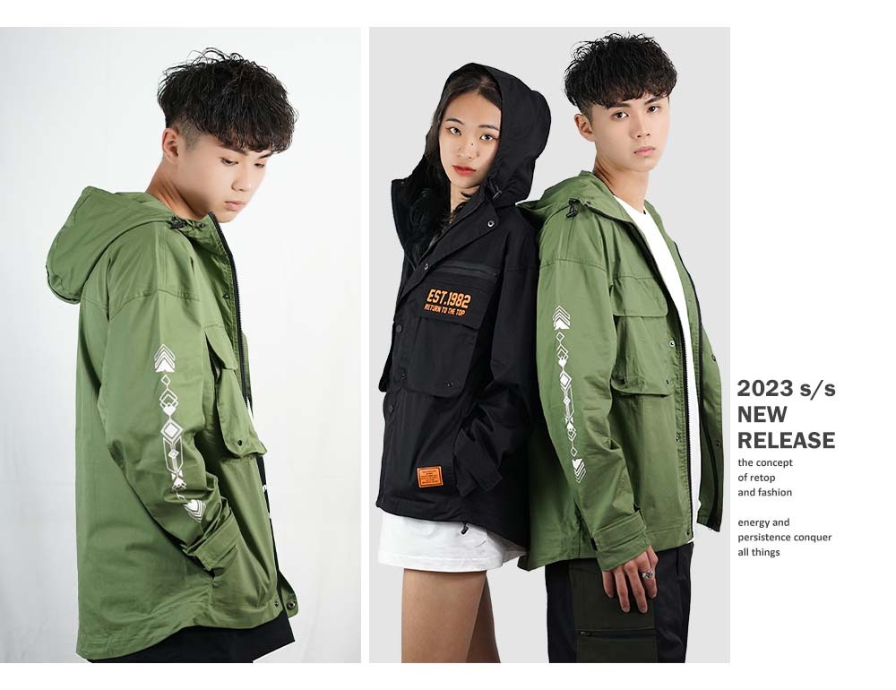 RETOP 工裝軍風 軍風口袋連帽薄外套 軍綠