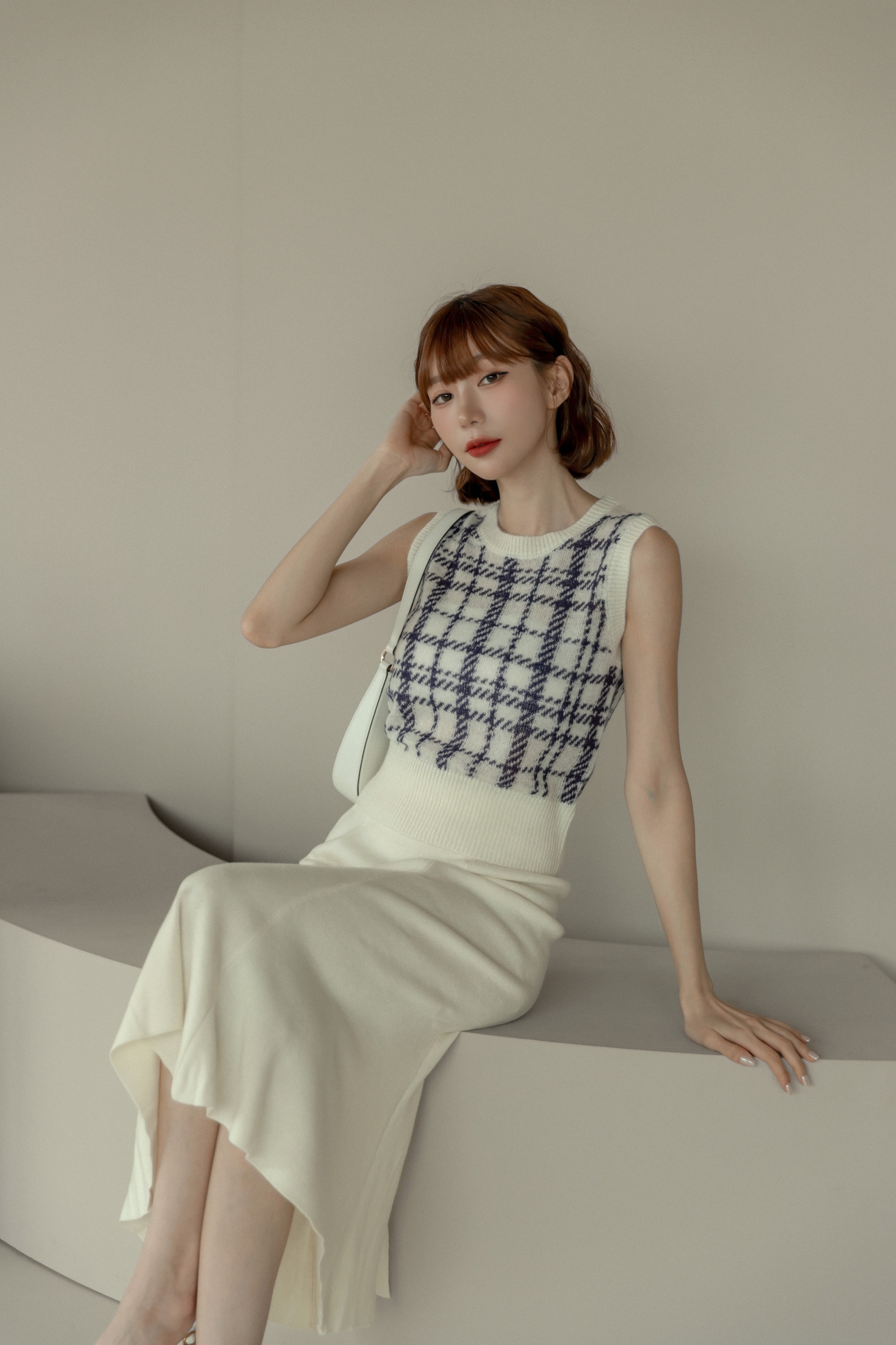 菱格紋馬海毛背心